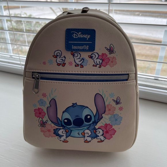 New Loungefly Disney Lilo and Stitch Stitch with Ducks Floral Mini Backpack - Picture 8 of 9